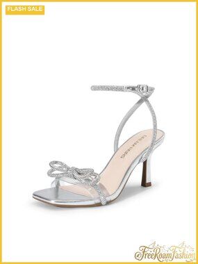 Rhinestone Ankle Strap Heeled Sandals Square Toe Stiletto Formal Wedding Prom